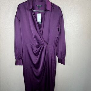 Banana Republic Deep Purple Wrap-Front Long Sleeve Dress